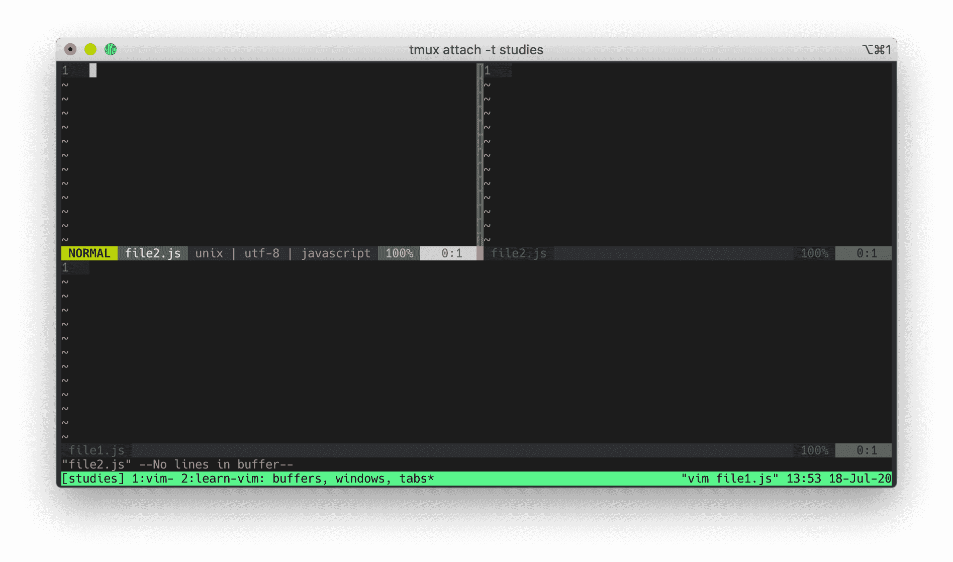 split window vertically and horizontally with two file2.js