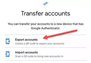 Export account option in the Google Authenticator.